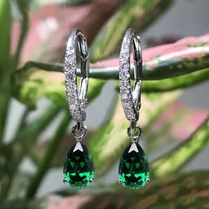 Silver & Green Drop Earrings